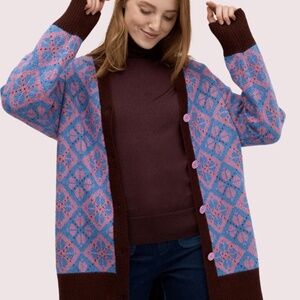 Kate Spade Geo Cardigan Pink and Brown SZ XS